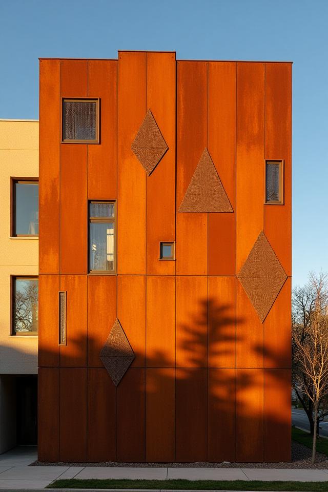 建物の外壁を飾る芸術的な金属パネル