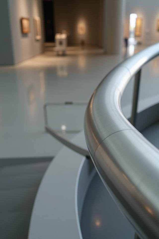 美術館に設置された流線形の鉄製手すり