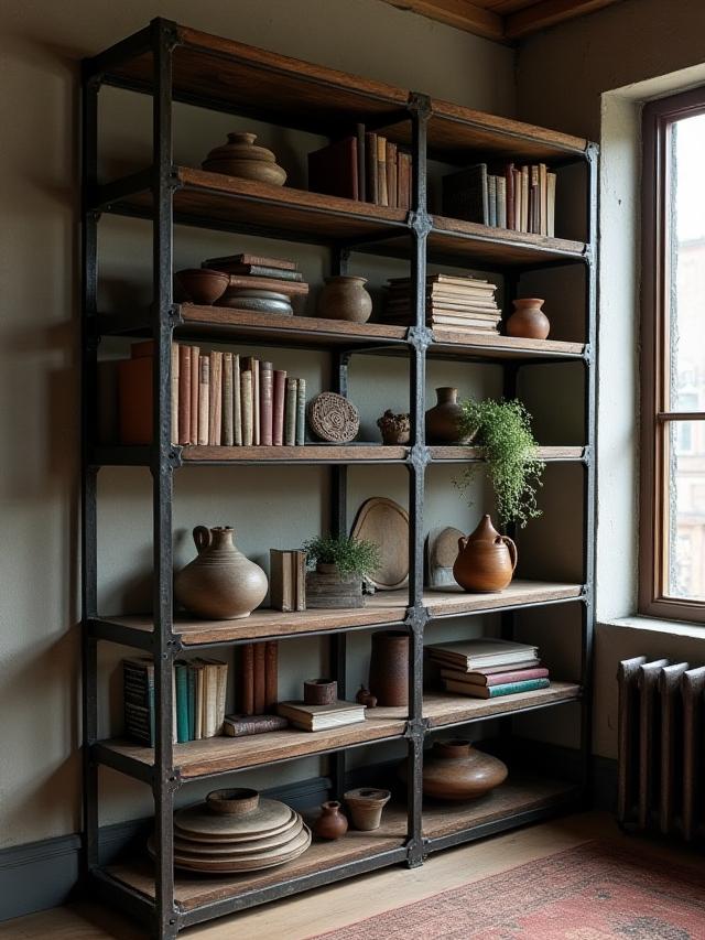 インダストリアルデザインの金属製本棚
