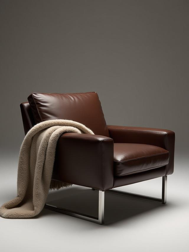 高級感のあるレザーと金属フレームのラウンジチェア
