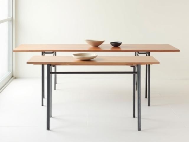 ミニマリストデザインの鉄と木製のダイニングテーブル